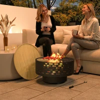 Outsunny 3-in-1 Fire Pit Φ23.8" x 15.4" Outdoor Fire Bowl with Grill Grate, Wood-Effect Fire Basket(m-1)