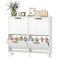 HOMCOM Shoe Cabinet with 4 Flip Drawers, Freestanding Narrow Shoe Storage Cabinet with Adjustable Shelves, Open Back, White(m-2)