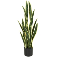 Outsunny Artificial Tree, 35.4" Artificial Snake Plant with 21 Leaves in Pot for Home, Office, and Living Room, Green(m-2)