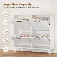HOMCOM Shoe Cabinet with 4 Flip Drawers, Freestanding Narrow Shoe Storage Cabinet with Adjustable Shelves, Open Back, White(m-5)