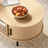 HOMCOM Coffee Table with Sliding Tambour Doors and Storage Center Table with Metal Legs, 39", Natural(m-10)