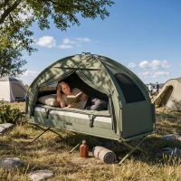 Outsunny 4-in-1 Camping Cot Tent, 1-Person Off-Ground Bed with Air Mattress, Sleeping Bag & Pillow, Elevated Camping Shelter for Adults(m-9)