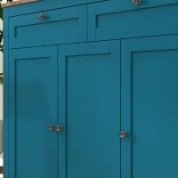 HOMCOM 71" Pantry Cabinet with Microwave Space, Buffet with Hutch, 2 Drawers, Adjustable Shelves and Glass Doors, Navy Blue(m-11)