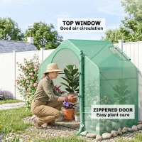 Outsunny 6' x 3' x 5' Portable Walk-in Greenhouse, PE Cover, Steel Frame Garden Hot House, Zipper Door, Top Vent for Flowers, Vegetables, Saplings, Tropical Plants, Green(m-5)