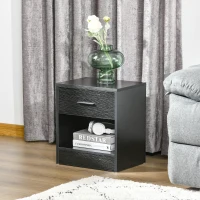 HOMCOM Side Table with Drawer and Storage Shelf, End Table with Storage, Set of 2, Black Wood Grain(m-2)