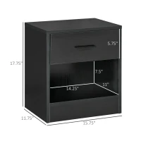 HOMCOM Side Table with Drawer and Storage Shelf, End Table with Storage, Set of 2, Black Wood Grain(m-3)