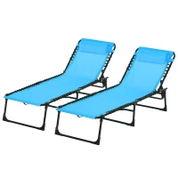 Outsunny Set of 2 Folding Chaise Lounge Chairs, Outdoor Sun Tanning Chairs with Reclining Back, Sky Blue(m-1)