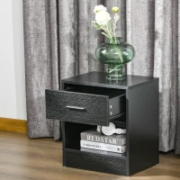 HOMCOM Side Table with Drawer and Storage Shelf, End Table with Storage, Set of 2, Black Wood Grain(m-8)