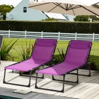 Outsunny Set of 2 Folding Chaise Lounge Chairs, Outdoor Sun Tanning Chairs with Reclining Back, Purple(m-10)