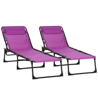 Outsunny Set of 2 Folding Chaise Lounge Chairs, Outdoor Sun Tanning Chairs with Reclining Back, Purple(m-11)