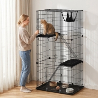 PawHut 3-Tier Cat Cage Indoor, Detachable Metal Wire Kennel withwith Hammock, Platform, Tray and Cushion for 1-2 Kittens