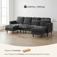 HOMCOM Sectional Sofa, Corduroy U Shaped Couch with Double Chaise and Spring Cushions, 2200lb Capacity, Dark Grey(m-3)