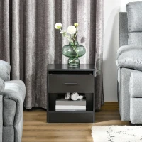 HOMCOM Side Table with Drawer and Storage Shelf, End Table with Storage, Set of 2, Black Wood Grain(m-10)