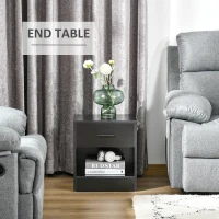HOMCOM Side Table with Drawer and Storage Shelf, End Table with Storage, Set of 2, Black Wood Grain(m-5)