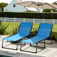Outsunny Set of 2 Folding Chaise Lounge Chairs, Outdoor Sun Tanning Chairs with Reclining Back, Sky Blue(m-10)