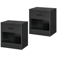 HOMCOM Side Table with Drawer and Storage Shelf, End Table with Storage, Set of 2, Black Wood Grain(m-1)