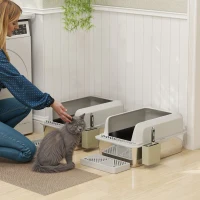 2 Pack Stainless Steel Litter Box with Metal Scoop & Scoop Holder, High Sided, Anti-Urine Leakage, Non-Sticky(m-2)