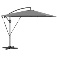 Outsunny Patio Offset Umbrella UPF 50+ UV Protection, Crank Parasol with Base, Cover & Wind Securing, Khaki(m-9)