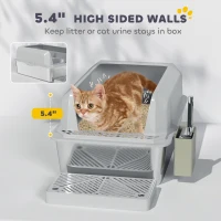 2 Pack Stainless Steel Litter Box with Metal Scoop & Scoop Holder, High Sided, Anti-Urine Leakage, Non-Sticky(m-4)