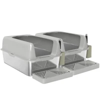 2 Pack Stainless Steel Litter Box with Metal Scoop & Scoop Holder, High Sided, Anti-Urine Leakage, Non-Sticky(m-1)