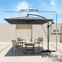 Outsunny Patio Offset Umbrella UPF 50+ UV Protection, Crank Parasol with Base, Cover & Wind Securing, Khaki(m-3)