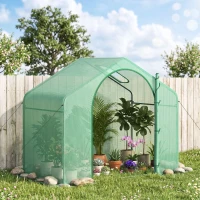 Outsunny 6' x 3' x 5' Portable Walk-in Greenhouse, PE Cover, Steel Frame Garden Hot House, Zipper Door, Top Vent for Flowers, Vegetables, Saplings, Tropical Plants, Green(m-8)