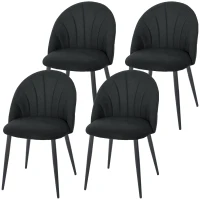 HOMCOM Modern Dining Chairs Set of 4, Upholstered Dining Room Chairs with Metal Legs, Shell Backrest, Padded Seat, Black(m-2)