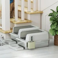 2 Pack Stainless Steel Litter Box with Metal Scoop & Scoop Holder, High Sided, Anti-Urine Leakage, Non-Sticky(m-10)