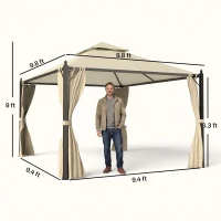 Outsunny 10' x 10' Steel Outdoor Patio Gazebo with Polyester Privacy Curtains, Two-Tier Roof for Air, Large Design(m-3)