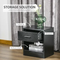 HOMCOM Side Table with Drawer and Storage Shelf, End Table with Storage, Set of 2, Black Wood Grain(m-4)