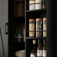 HOMCOM 72" Kitchen Pantry Cabinet, Farmhouse Kitchen Storage Cabinet with 4 Barn Doors, 6 Door Shelves, Drawer, Black(m-10)