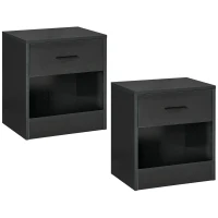 HOMCOM Side Table with Drawer and Storage Shelf, End Table with Storage, Set of 2, Black Wood Grain(m-11)