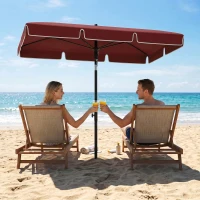 Outsunny 6.5x4ft Rectangle Patio Umbrella Aluminum Tilt Adjustable Garden Parasol Sun Shade Outdoor Canopy Wine Red(m-9)