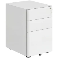 Vinsetto 3 Drawer Filing Cabinet, Steel Home Office Storage Cabinet with Wheels, Lock for A4, Letters, Legal-sized Files, White(m-12)