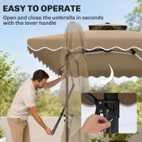 Outsunny 8' x 8' Square Double Top Offset Patio Umbrella Garden Parasol with Solar LED Lights, Ruffles and Weights, Khaki(m-6)