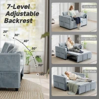 HOMCOM 3‑in‑1 Convertible Sofa Bed, Pull Out Sleeper Sofa with USB Charging, Adjustable Backrest, Side Pockets, Light Grey(m-5)