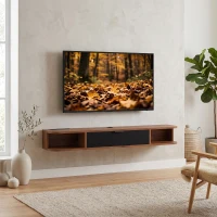 HOMCOM 47" Floating TV Stand for TVs up to 50 Inch, Wall Mounted Media Console with Flip Drawer and 2 Open Shelves, Walnut(m-7)
