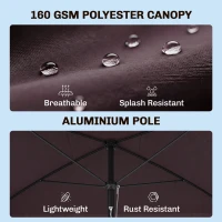 Outsunny 6.5x4ft Rectangle Patio Umbrella Aluminum Tilt Adjustable Garden Parasol Sun Shade Outdoor Canopy Coffee(m-4)