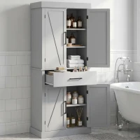 HOMCOM 72" Farmhouse Kitchen Cabinet, Kitchen Pantry Cabinet with 4 Barn Doors, Drawer, Adjustable Shelves, Grey(m-10)