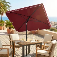 Outsunny 6.5x4ft Rectangle Patio Umbrella Aluminum Tilt Adjustable Garden Parasol Sun Shade Outdoor Canopy Wine Red(m-10)