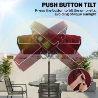 Outsunny 6.5x4ft Rectangle Patio Umbrella Aluminum Tilt Adjustable Garden Parasol Sun Shade Outdoor Canopy Wine Red(m-6)