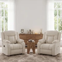 HOMCOM Massage Recliner Chair with Quiet Brushless Motor Pet-Friendly Fabric Power Recliner with 2 Memory Positions Cream White(m-12)
