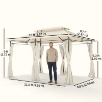 Outsunny 10' x 13' Double Roof Patio Gazebo, Outdoor Gazebo with Curtains, for Garden, Lawn, Backyard and Deck, Cream White(m-3)