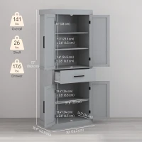 HOMCOM 72" Farmhouse Kitchen Cabinet, Kitchen Pantry Cabinet with 4 Barn Doors, Drawer, Adjustable Shelves, Grey(m-3)