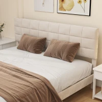 HOMCOM King Size Bed Frame with Upholstered Headboard, Modern Platform Bed Frame with Wood Slats, 1100 lbs Capacity, Cream(m-9)
