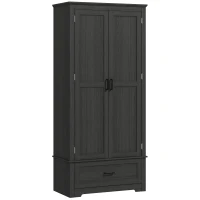 HOMCOM 69" Tall Farmhouse Kitchen Pantry Cabinet with 2 Doors, Drawer and Adjustable Shelves for Dining Room, Black(m-1)