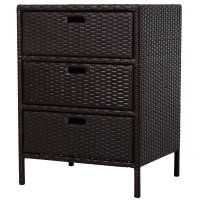 Outsunny Patio PE Rattan Storage Cabinet, Wicker Pool Cabinet Organizer, Outdoor Towel Rack for Pool with 3 Drawers, Brown(m-11)
