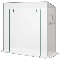Outsunny Walk-in Tomato Greenhouse Lean-to Green House with Reinforced PE Cover, Roll-up Door, Mesh Windows, White(m-2)