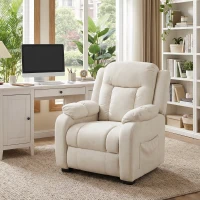 HOMCOM Massage Recliner Chair with Quiet Brushless Motor Pet-Friendly Fabric Power Recliner with 2 Memory Positions Cream White(m-13)