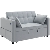HOMCOM 3‑in‑1 Convertible Sofa Bed, Pull Out Sleeper Sofa with USB Charging, Adjustable Backrest, Side Pockets, Light Grey(m-13)